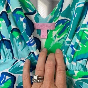 Sold Lilly Pulitzer Blue and Green Floral Dress Large